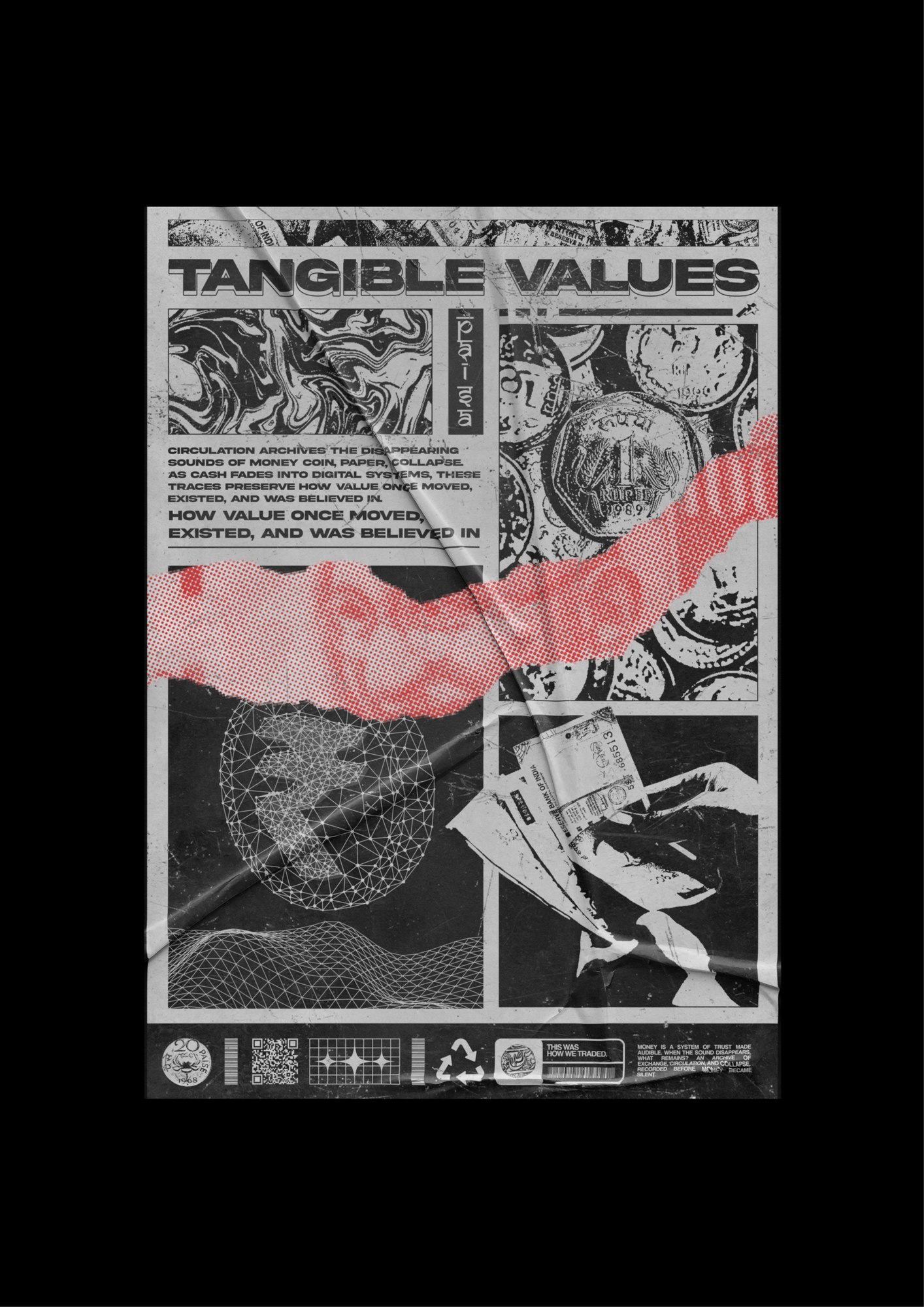 Close detail shot of the Tangible Values A1 poster showing texture and wear